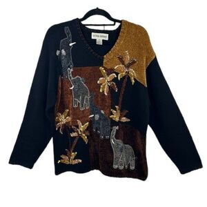 Y2K Sweater Size XL Elephant Palm Tree Victoria Harbour